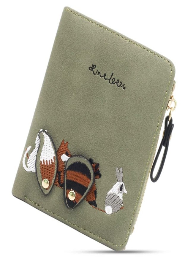 GUSTAVE® Green Stylish & Cute Mini Animals Embroidery Billfold Purse Short Wallet with Card Holder for Girls & Women Gift - Image 5